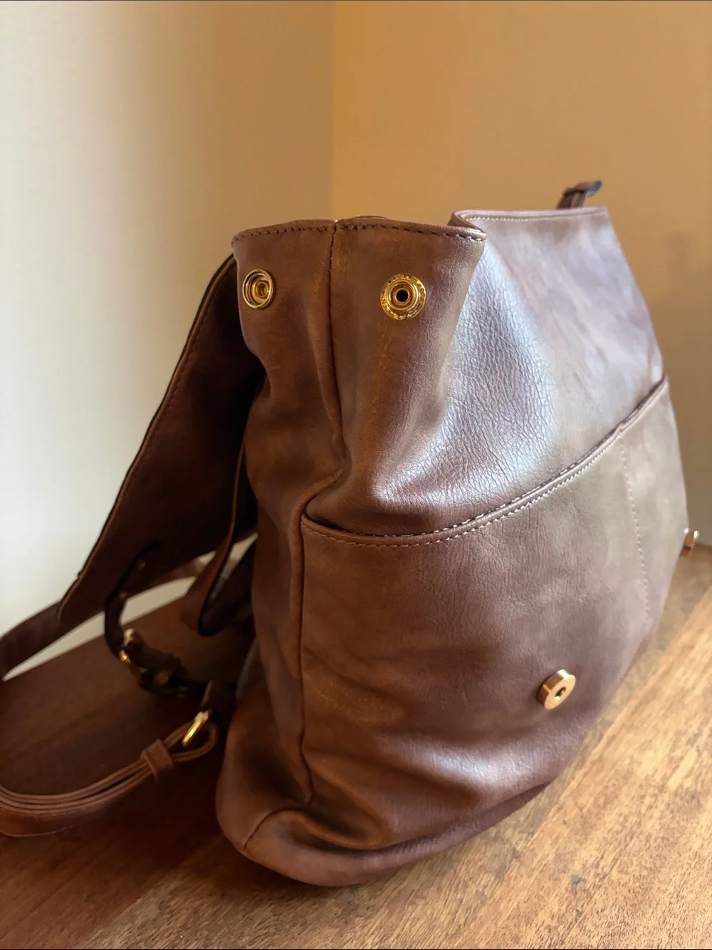 Women’s Dusty Rose Mauve Faux Leather convertible backpack- Stylish Everyday Bag
